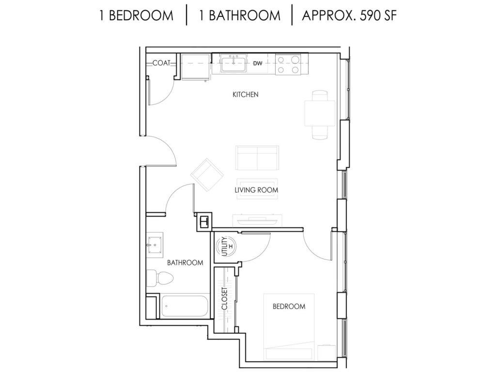 Unit T - 1 Bedroom, 1 Bath - 590 Square Feet