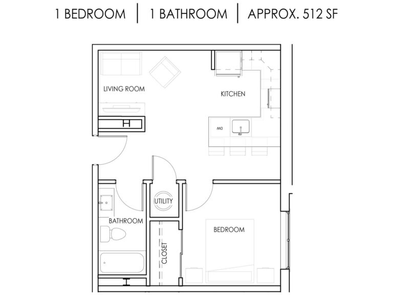 Unit Z - 1 Bedroom, 1 Bath - 512 Square Feet