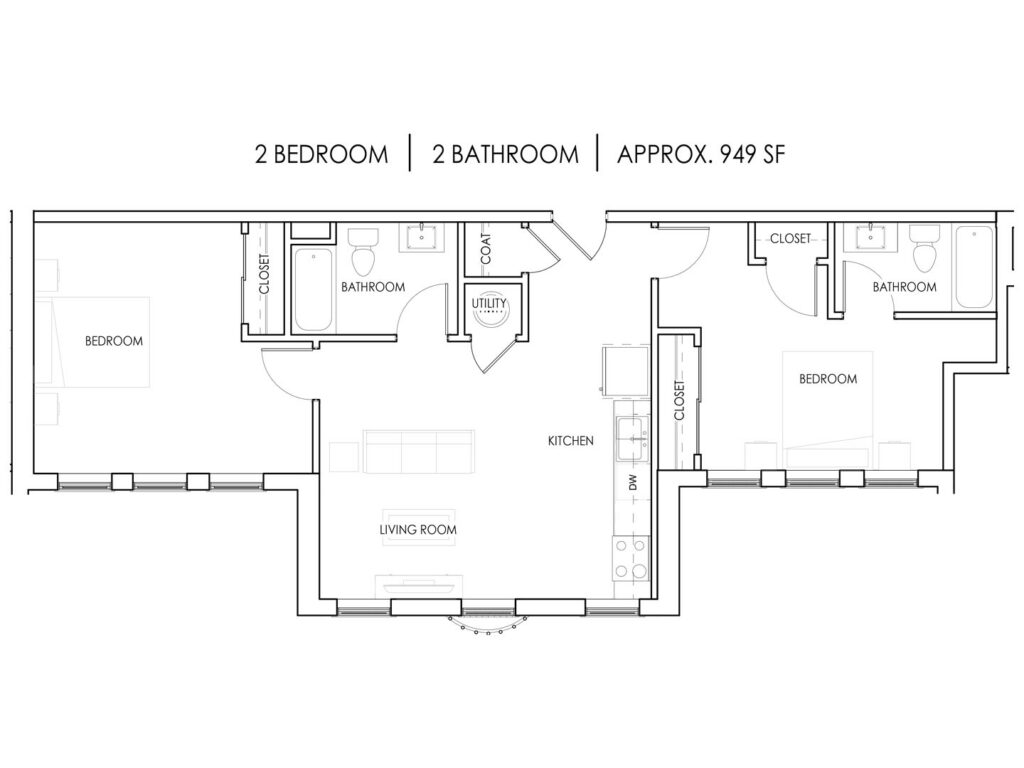 Unit AA - 2 Bedroom, 2 Bath - 949 Square Feet