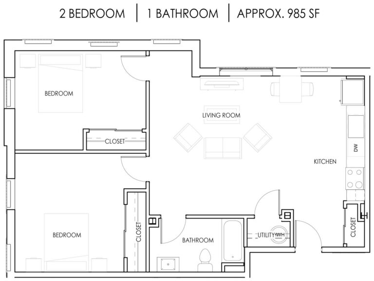 Unit K - 2 Bedroom, 1 Bath - 985 Square Feet