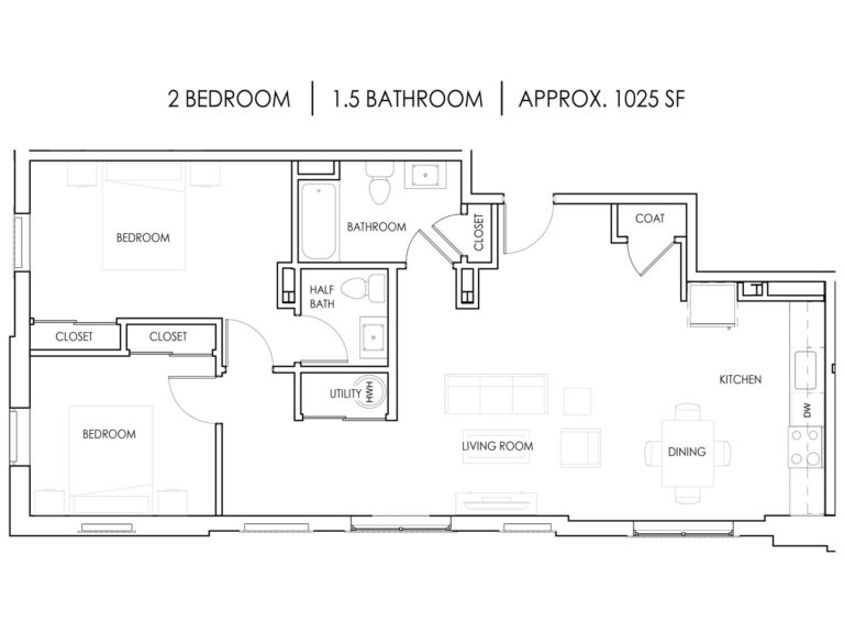 Unit L - 2 Bedroom, 1.5 Bath - 1025 Square Feet