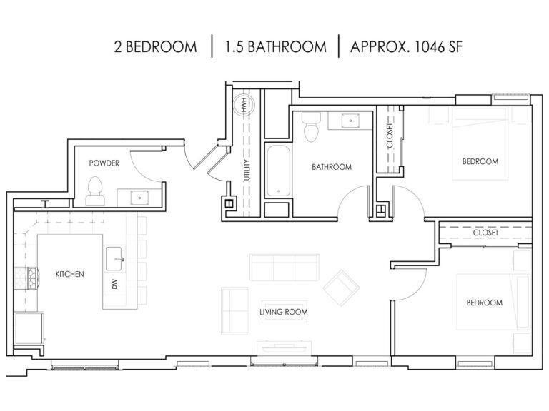 Unit M - 2 Bedroom, 1.5 Bath - 1046 Square Feet