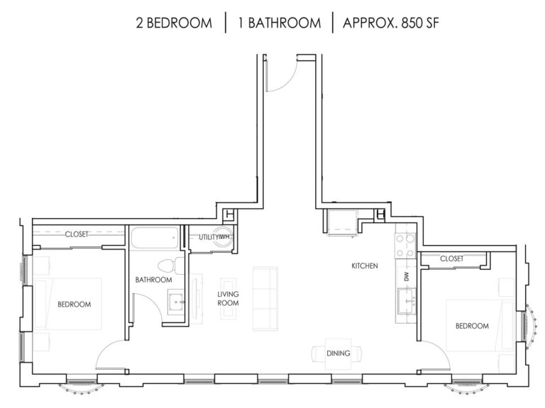 Unit S - 2 Bedroom, 1 Bath - 850 Square Feet