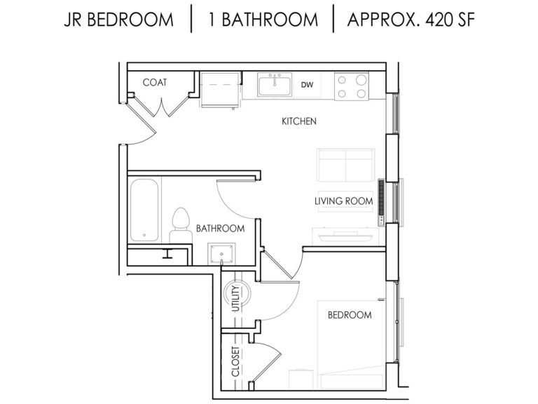 Unit Y - Jr 1 Bedroom, 1 Bath - 420 Square Feet