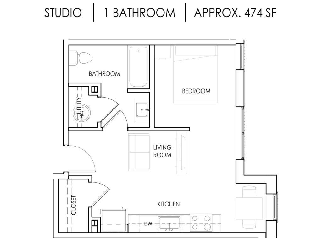 Unit I - Studio, 1 Bath - 474 Square Feet